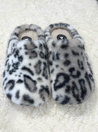 York Leopard Faux Fur Mule Slippers Grey