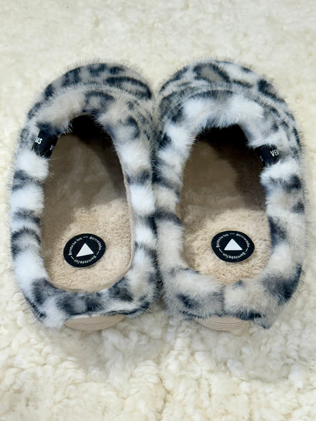York Leopard Faux Fur Mule Slippers Grey