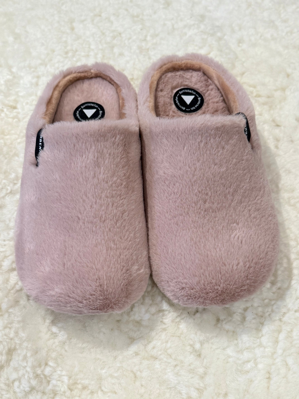 York Antique Pink Faux Fur Slippers