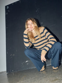 Thora Stripe Crewneck Knit Tannin