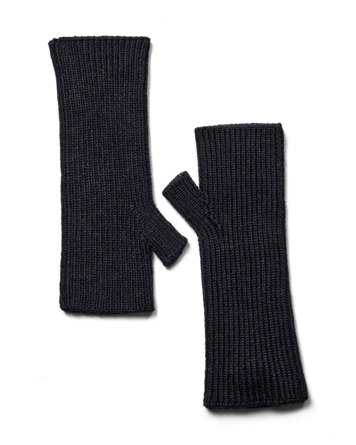 A pair of Mos Mosh Tova ribbed knit wool  fingerless gloves in a dark navy colour, The Shoe Gallery