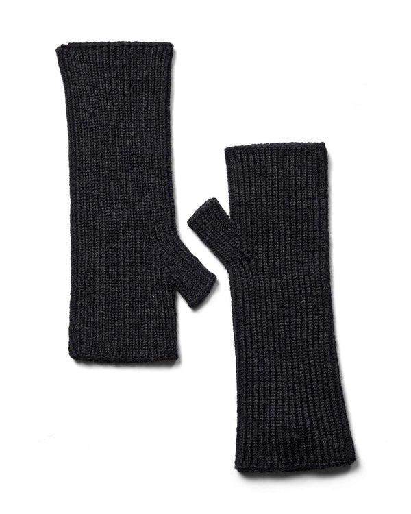 A pair of Mos Mosh Tova ribbed knit wool  fingerless gloves in a dark navy colour, The Shoe Gallery