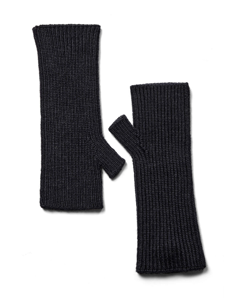 A pair of Mos Mosh Tova ribbed knit wool  fingerless gloves in a dark navy colour, The Shoe Gallery