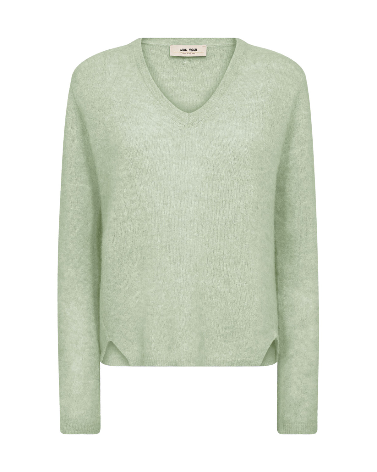 The frosty Green Mape Sophia V Neck sweater by Mos Mosh with v neck and long sleeves from The SHOE GALLERY