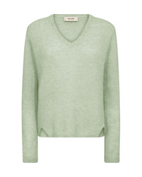The frosty Green Mape Sophia V Neck sweater by Mos Mosh with v neck and long sleeves from The SHOE GALLERY