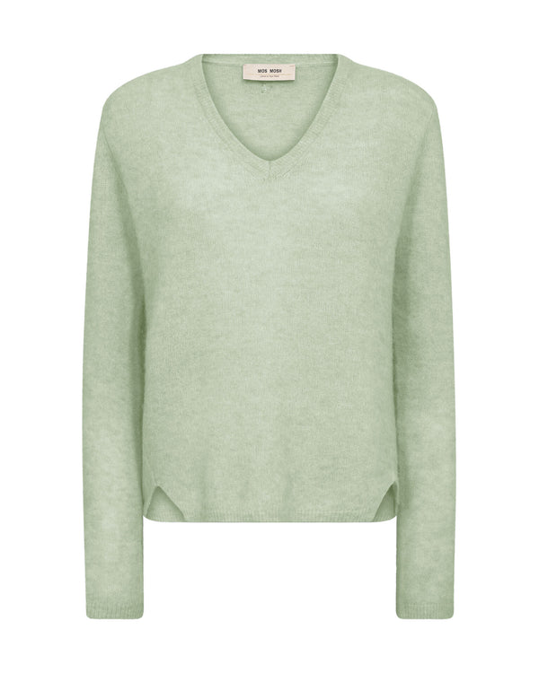 The frosty Green Mape Sophia V Neck sweater by Mos Mosh with v neck and long sleeves from The SHOE GALLERY