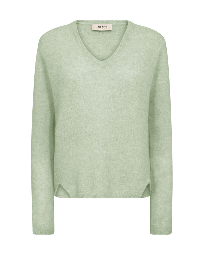 The frosty Green Mape Sophia V Neck sweater by Mos Mosh with v neck and long sleeves from The SHOE GALLERY