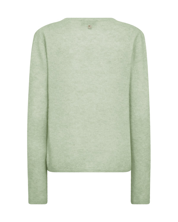 The frosty Green Mape Sophia V Neck sweater by Mos Mosh with v neck and long sleeves from The SHOE GALLERY - back view