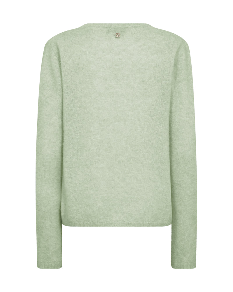 The frosty Green Mape Sophia V Neck sweater by Mos Mosh with v neck and long sleeves from The SHOE GALLERY - back view