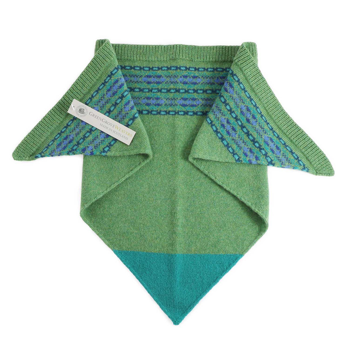 Fair Isle style wool knit neckerchief made in Scotland by Green Grove Weavers 