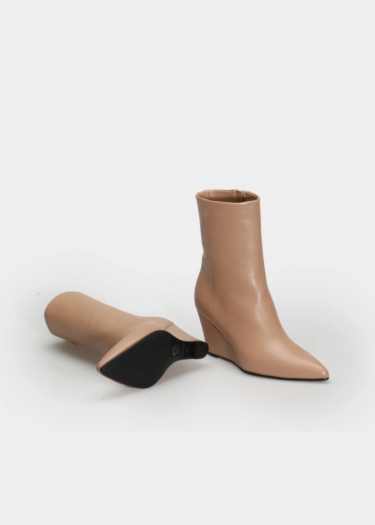 Chiela Nude Leather Wedge Boots