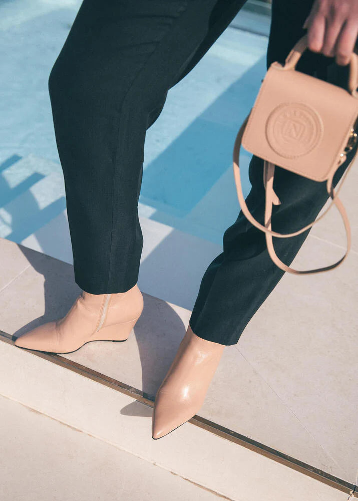 Chiela Nude Leather Wedge Boots