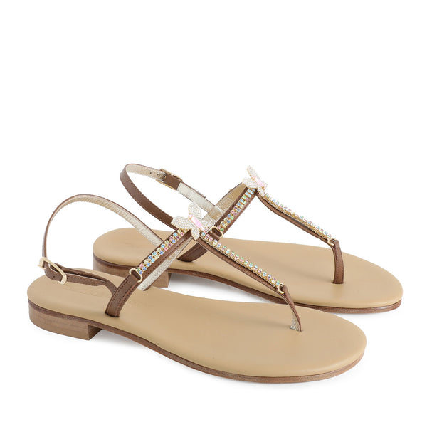 Capri jewel & leather butterfly sandals pink