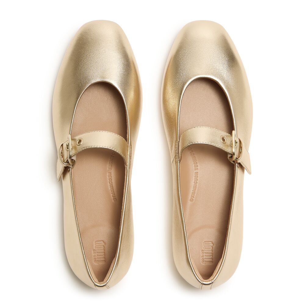 DELICATO Leather Mary Janes Gold