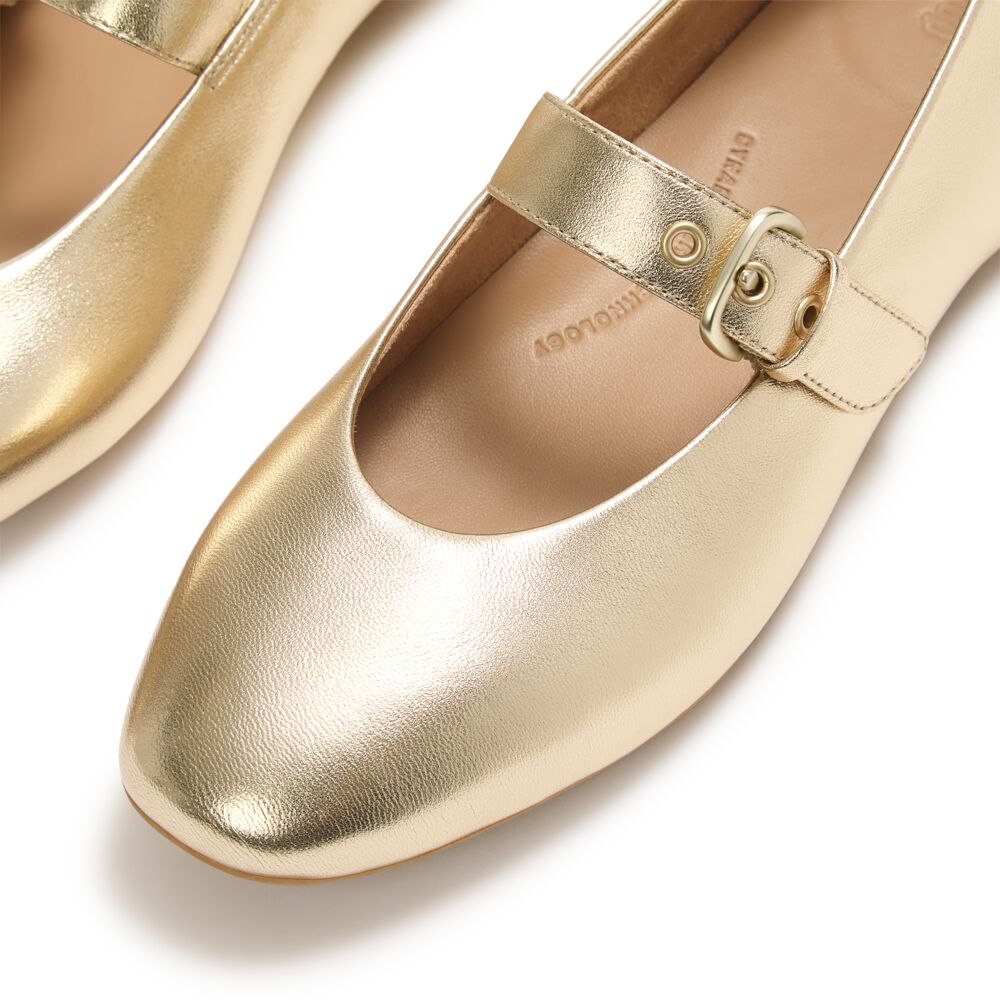 DELICATO Leather Mary Janes Gold