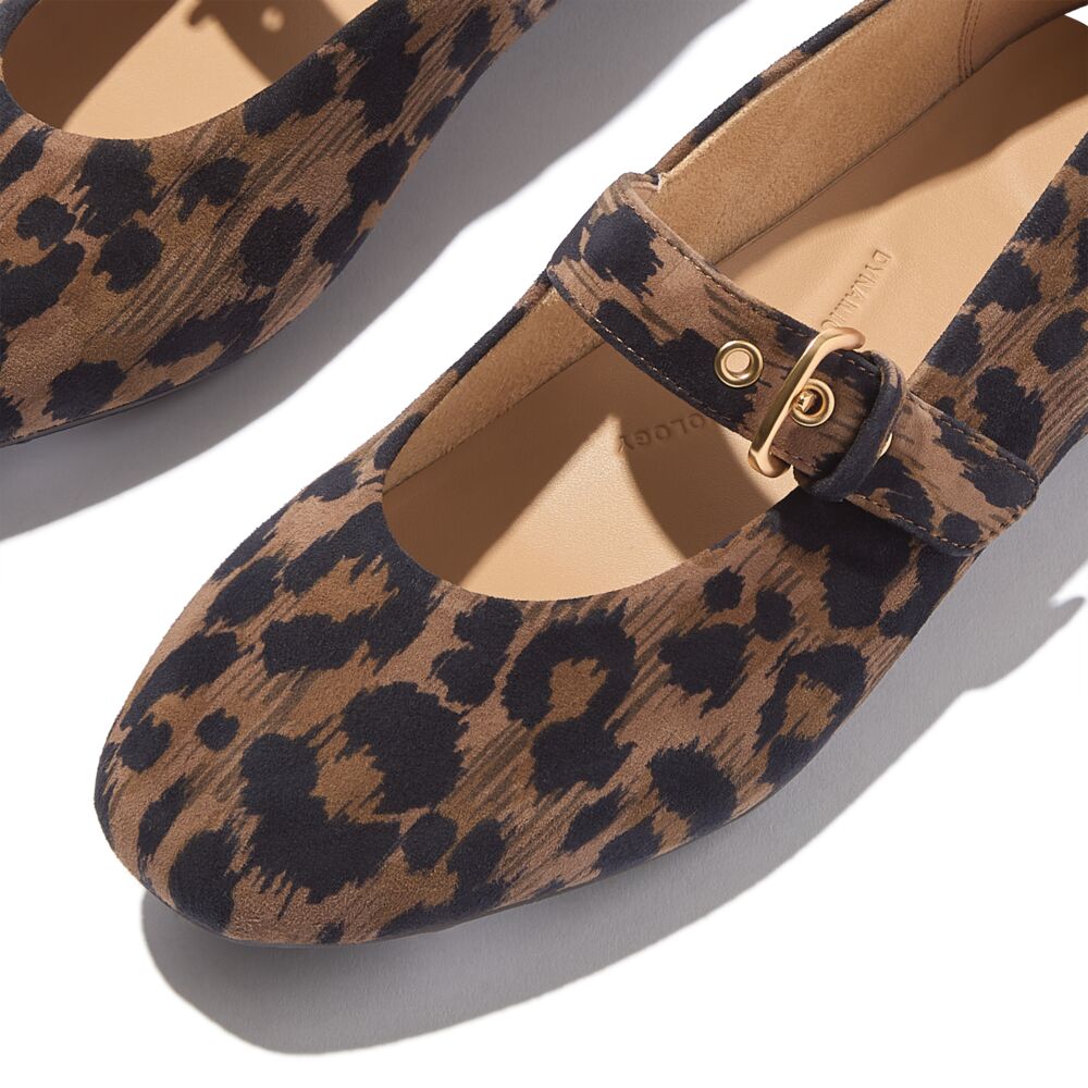 Delicato Leopard Suede Mary Janes Chocolate Mix