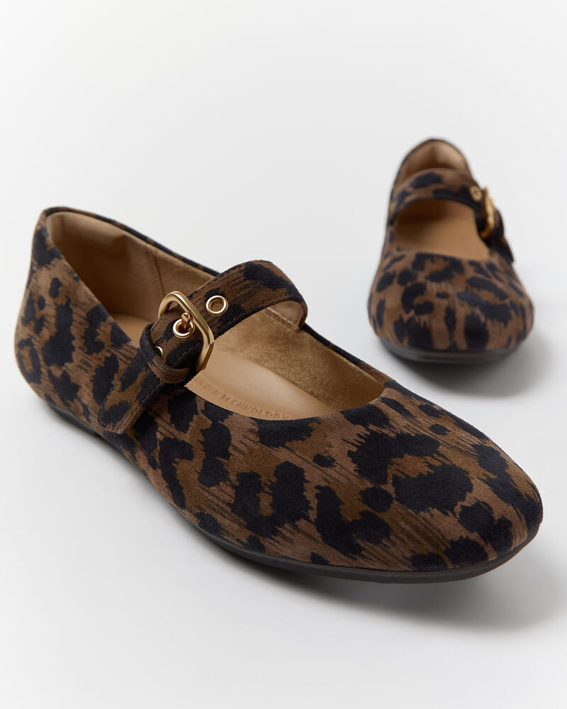 Delicato Leopard Suede Mary Janes Chocolate Mix