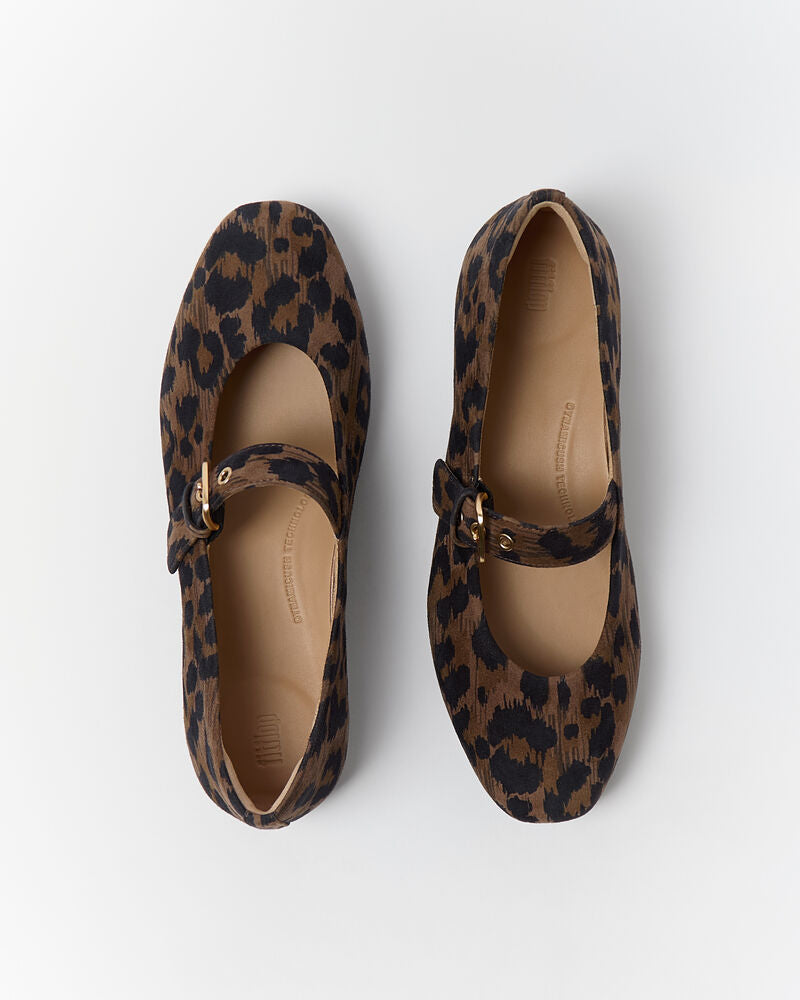 Delicato Leopard Suede Mary Janes Chocolate Mix