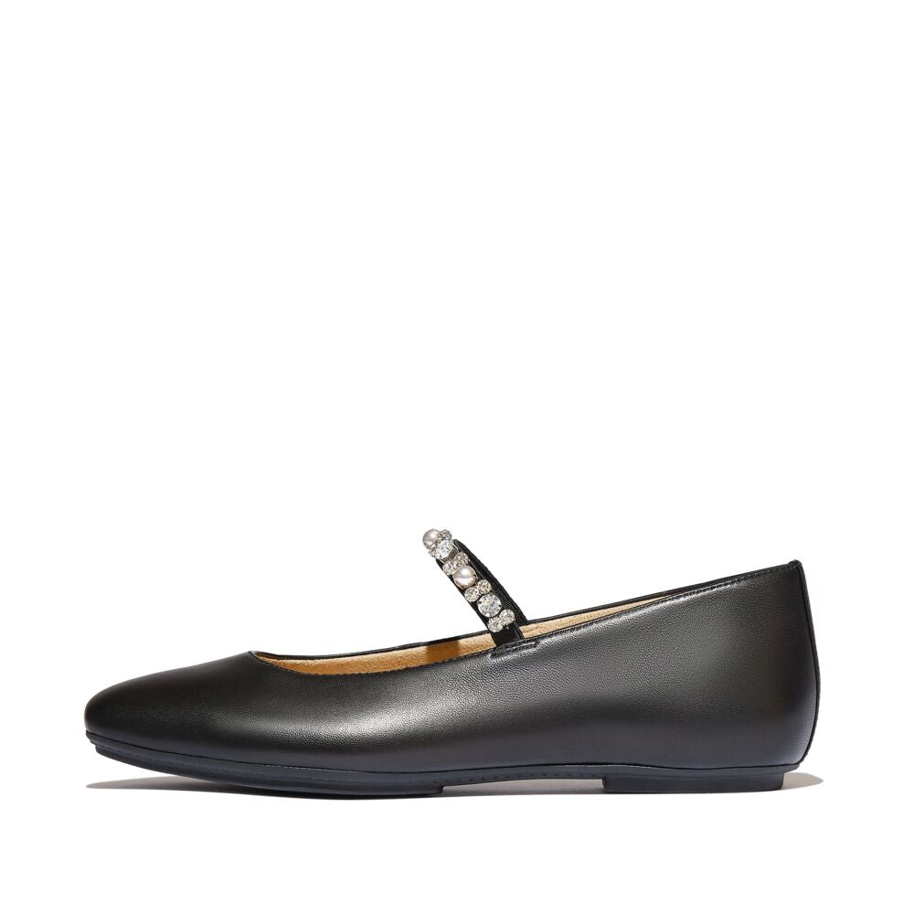 DELICATO Pearls-And-Crystal Soft-Leather Mary Janes  Black