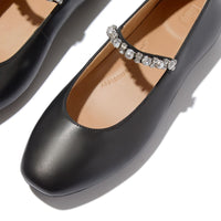 DELICATO Pearls-And-Crystal Soft-Leather Mary Janes  Black