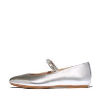 DELICATO Pearls-And-Crystal Soft-Leather Mary Janes Silver