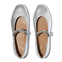 DELICATO Pearls-And-Crystal Soft-Leather Mary Janes Silver