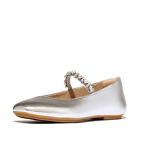 DELICATO Pearls-And-Crystal Soft-Leather Mary Janes Silver