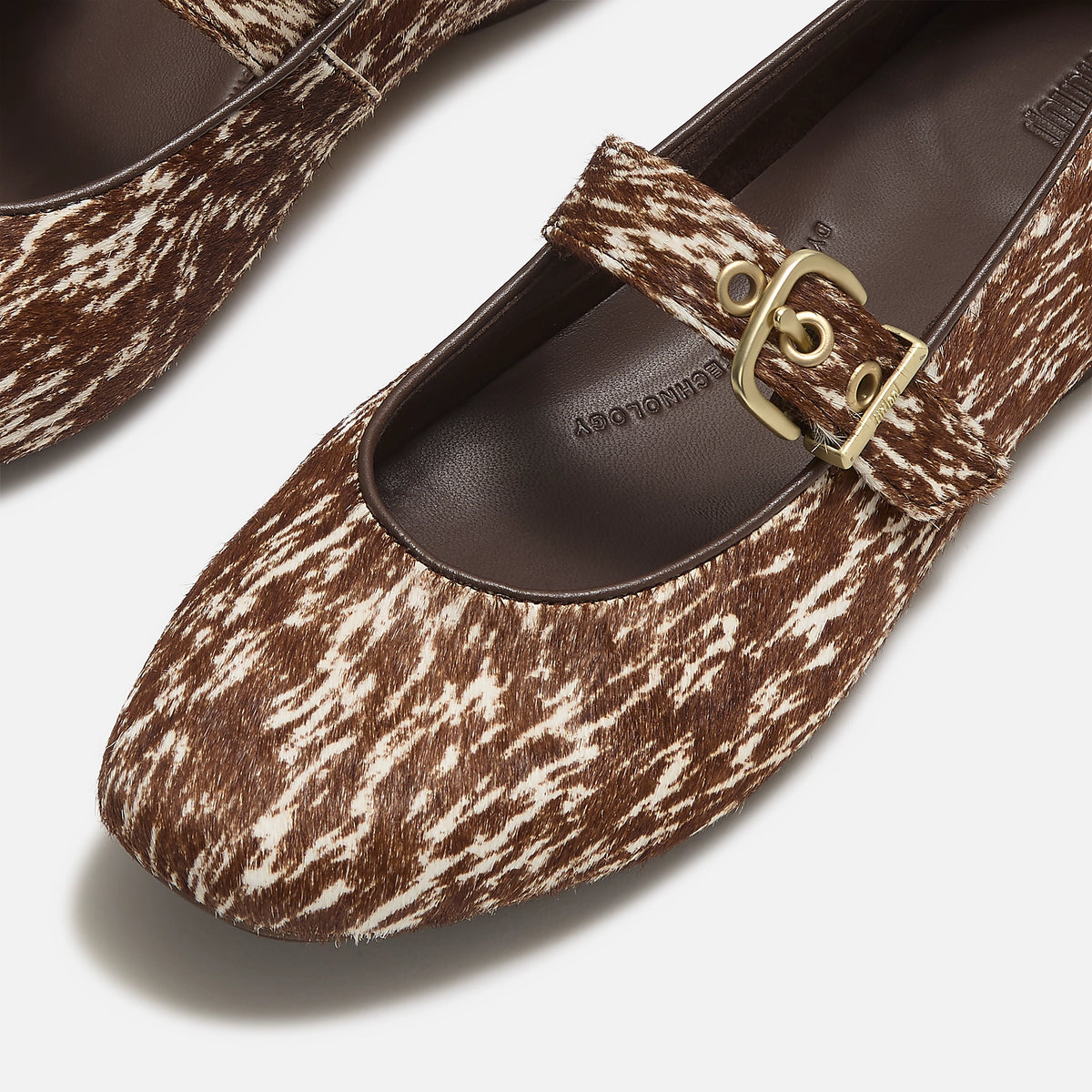 Delicato Pony Cow Mary Janes Brown & White