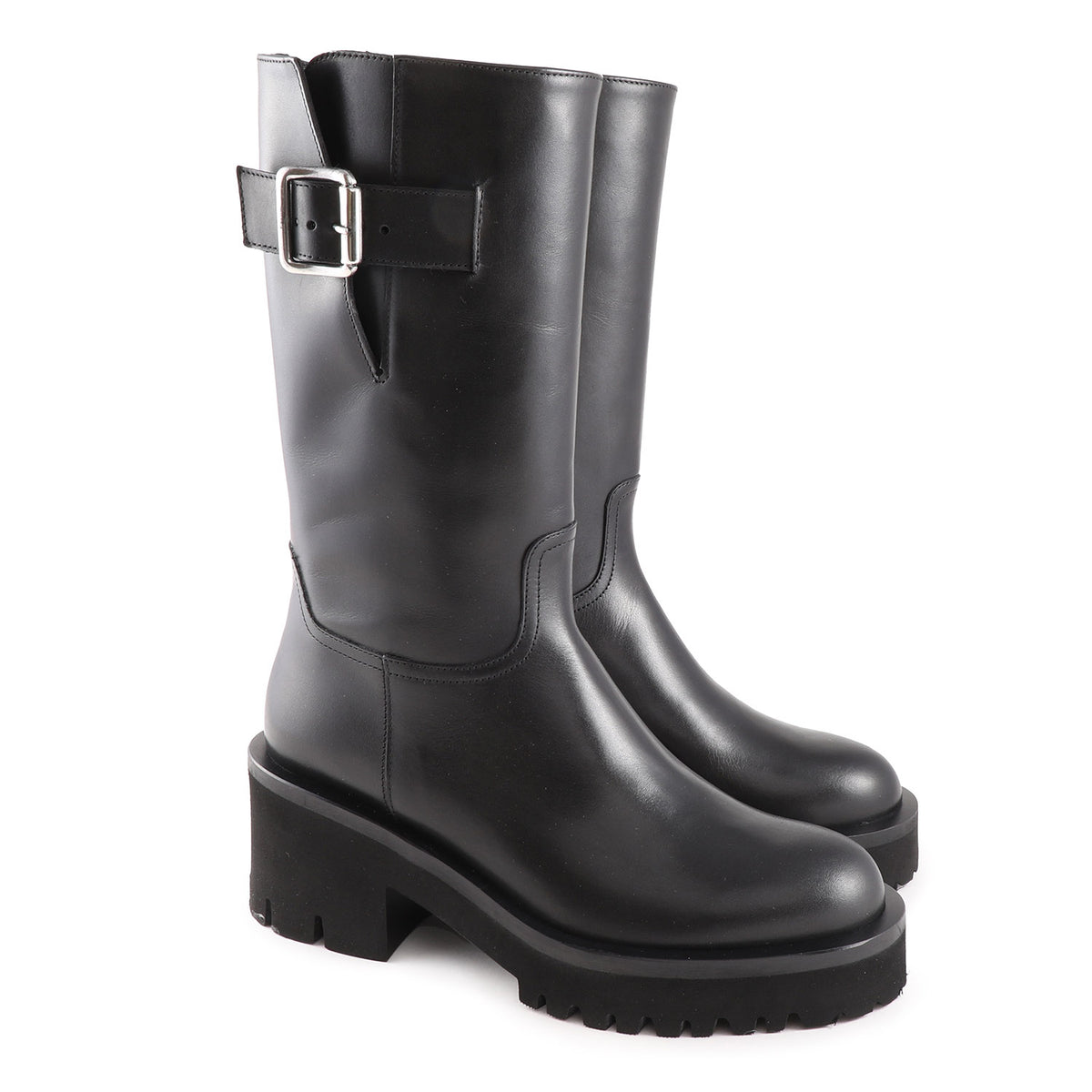 Cherry Chunky Black Leather Biker Boot