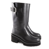 Cherry Chunky Black Leather Biker Boot