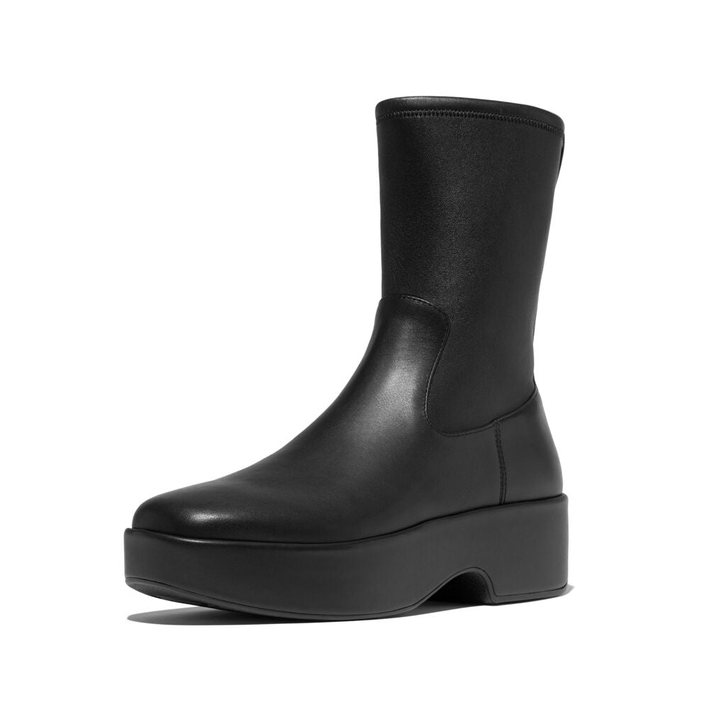 F-LUMA Stretch Leather Demi-Wedge Boot Black