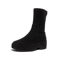 F-LUMA Stretch Suede Demi-Wedge Mid-Calf Boots Black