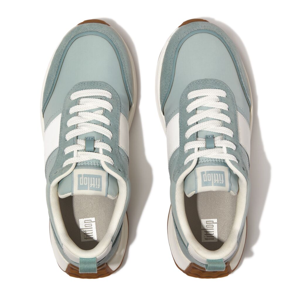 F-MODE Flow Fabric/Suede/Leather Flatform Trainers Mint Blue