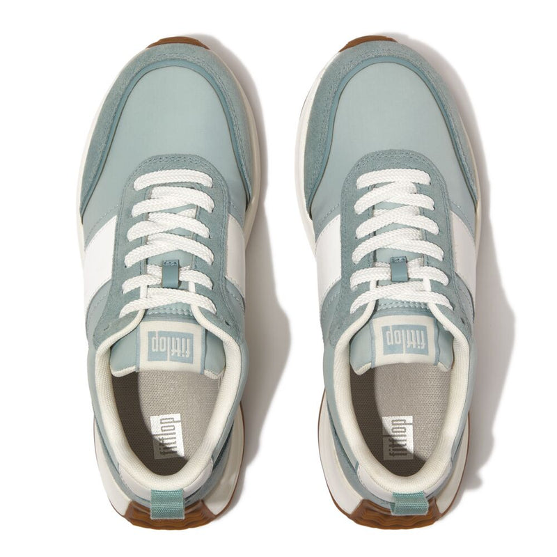 F-MODE Flow Fabric/Suede/Leather Flatform Trainers Mint Blue