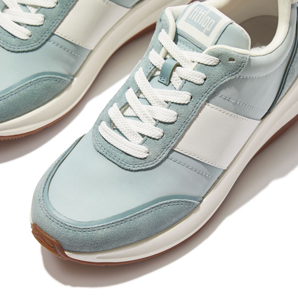 F-MODE Flow Fabric/Suede/Leather Flatform Trainers Mint Blue – The