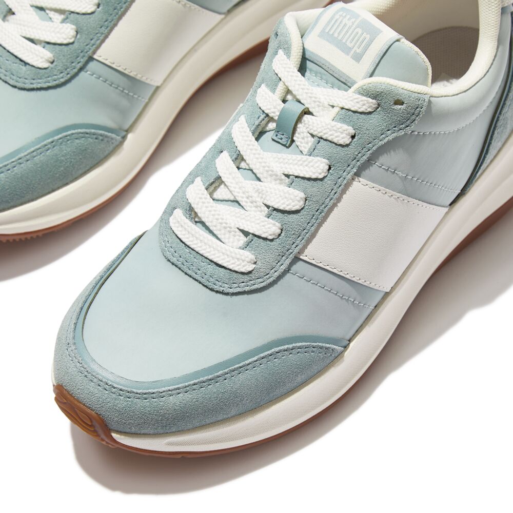 F-MODE Flow Fabric/Suede/Leather Flatform Trainers Mint Blue