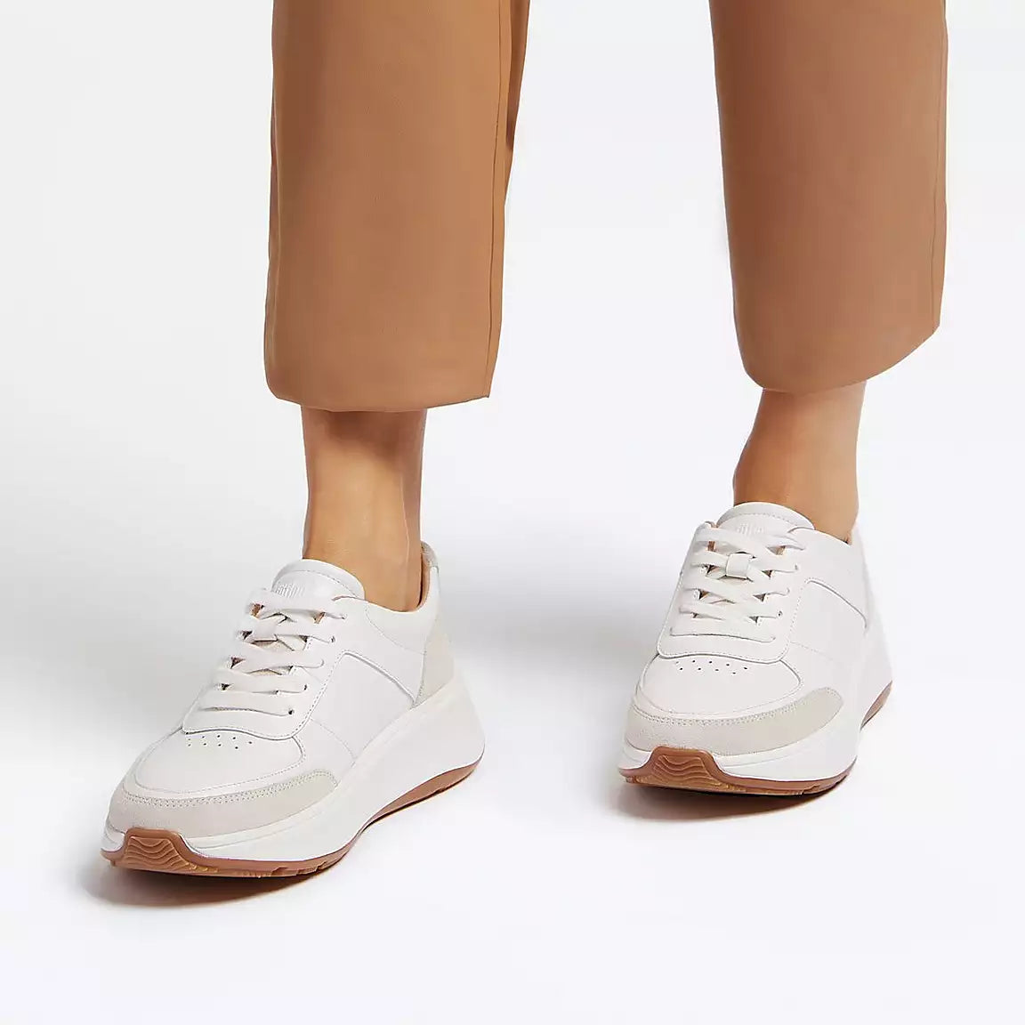 F-Mode Leather Flatform Trainers Urban White