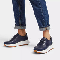 F-Mode Leather Flatform Trainers Midnight Navy
