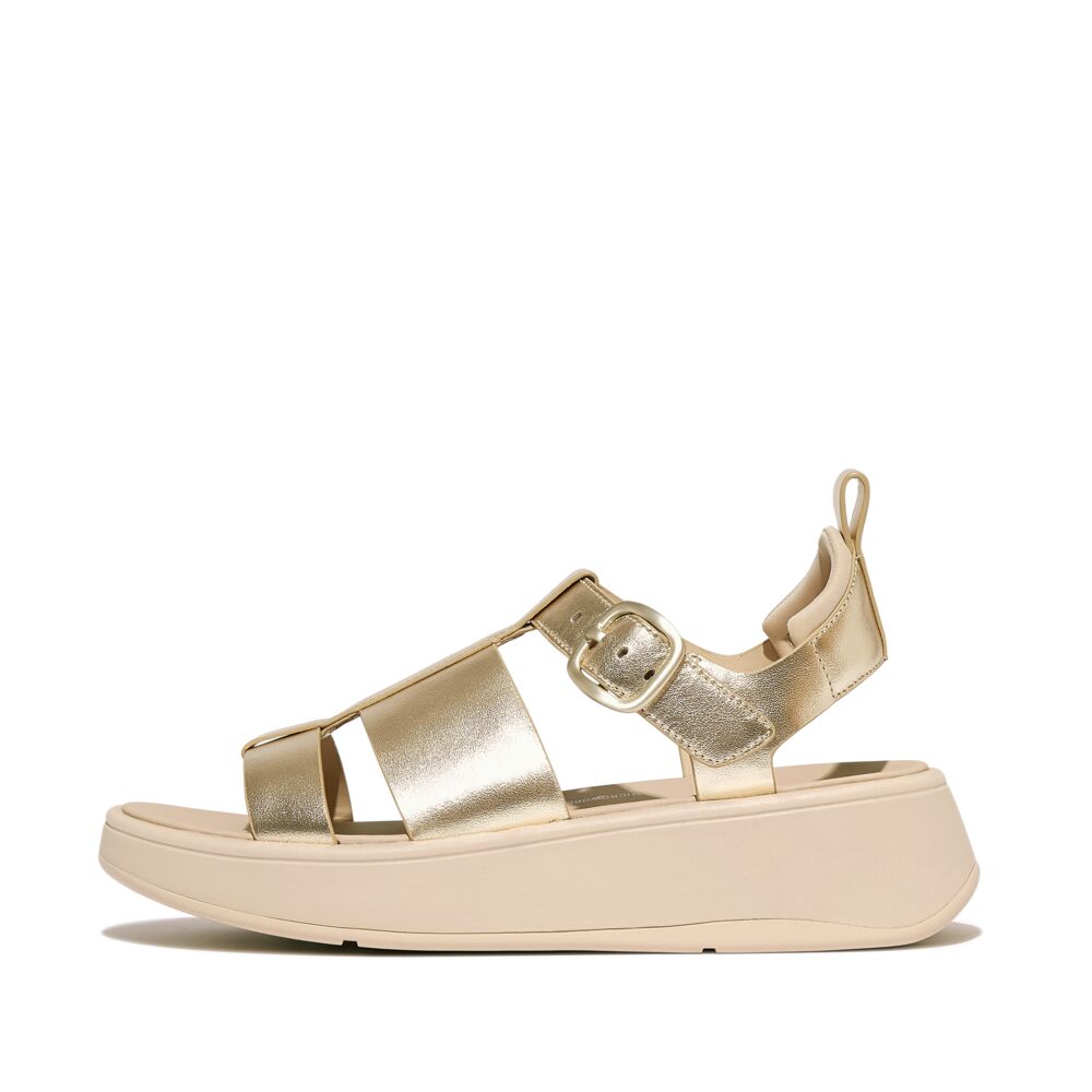 F Mode Leather Flatform Fisherman Sandals Gold
