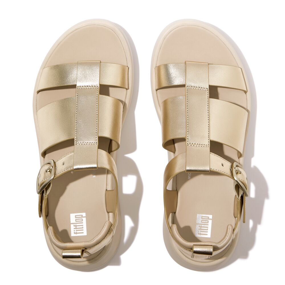 F Mode Leather Flatform Fisherman Sandals Gold