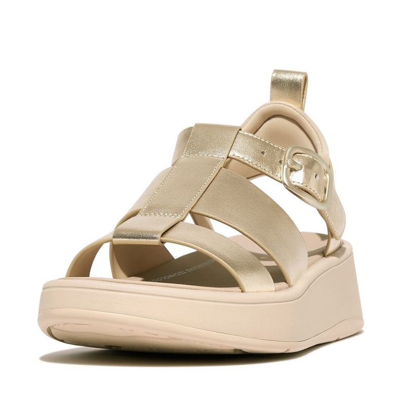 F Mode Leather Flatform Fisherman Sandals Gold