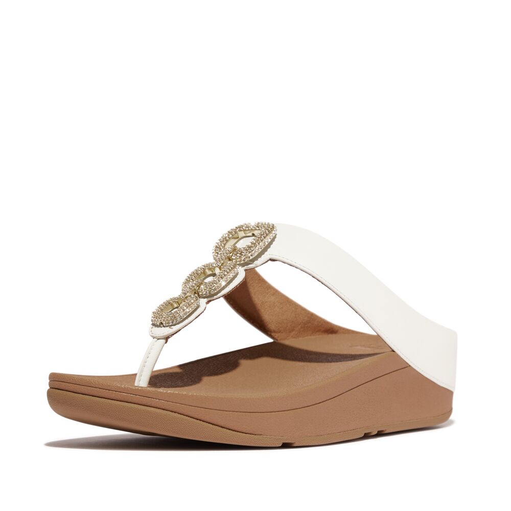 Fino Crystal Chain Leather toe-post Sandal Urban White