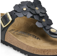 birkenstock black flower embellished Gizeh sandals with buckle closure, close-up detail