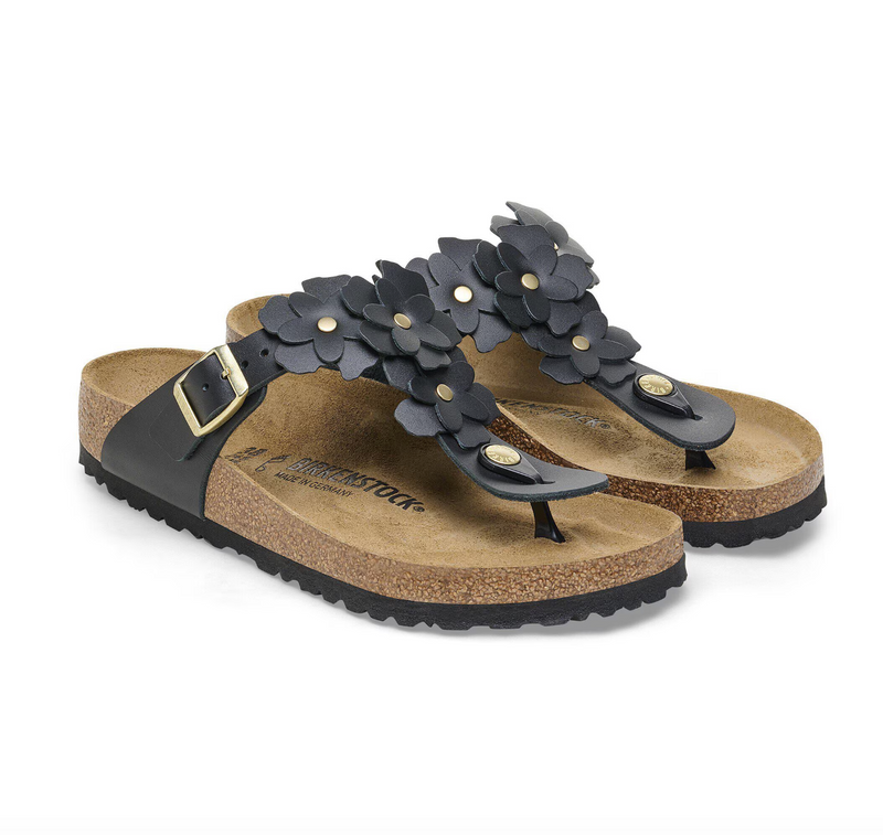 birkenstock black flower embellished Gizeh sandals with buckle closure
