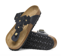 Gizeh Flower Embellishment Black Leather Sandal