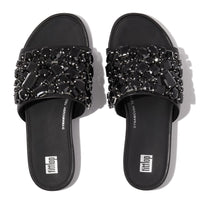 Gracie Jewel Deluxe Leather Slide Sandals Black