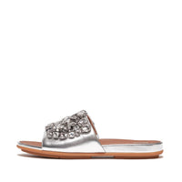 Gracie Jewel Deluxe Metallic Leather Slides Silver