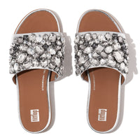 Gracie Jewel Deluxe Metallic Leather Slides Silver