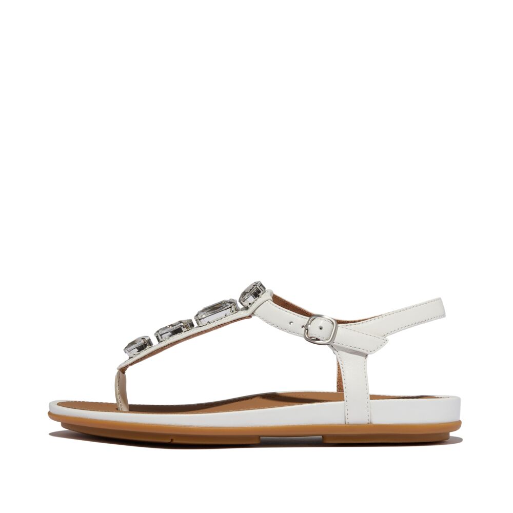 Gracie Ultra Jewel Leather T Bar Sandal Urban White