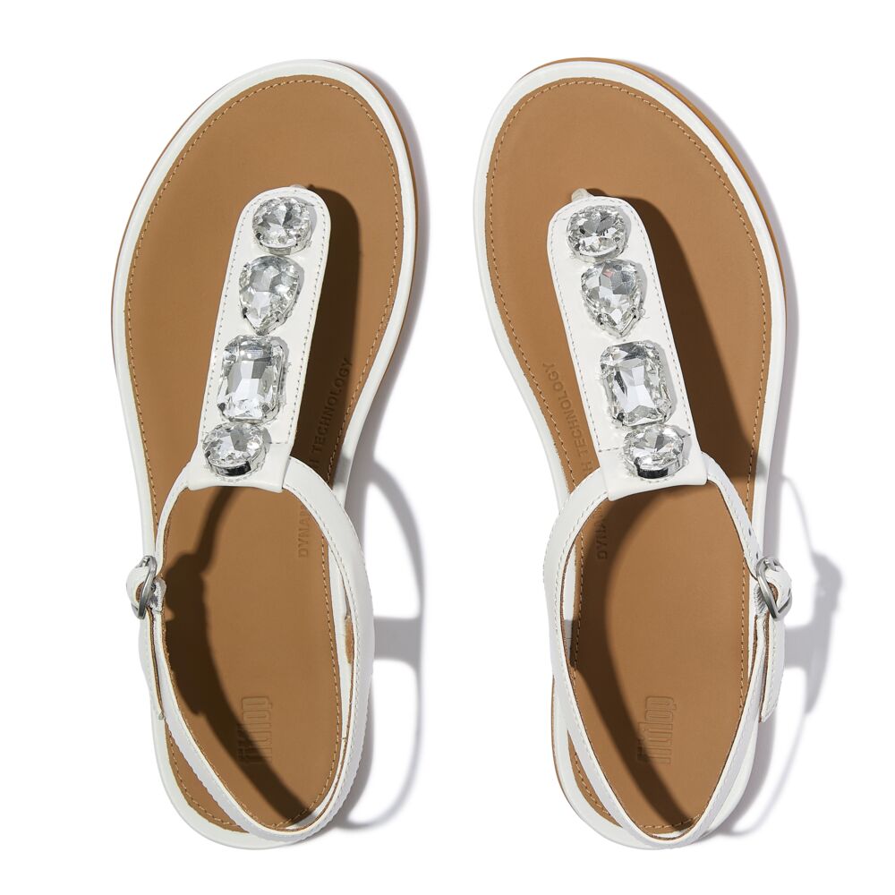 Gracie Ultra Jewel Leather T Bar Sandal Urban White